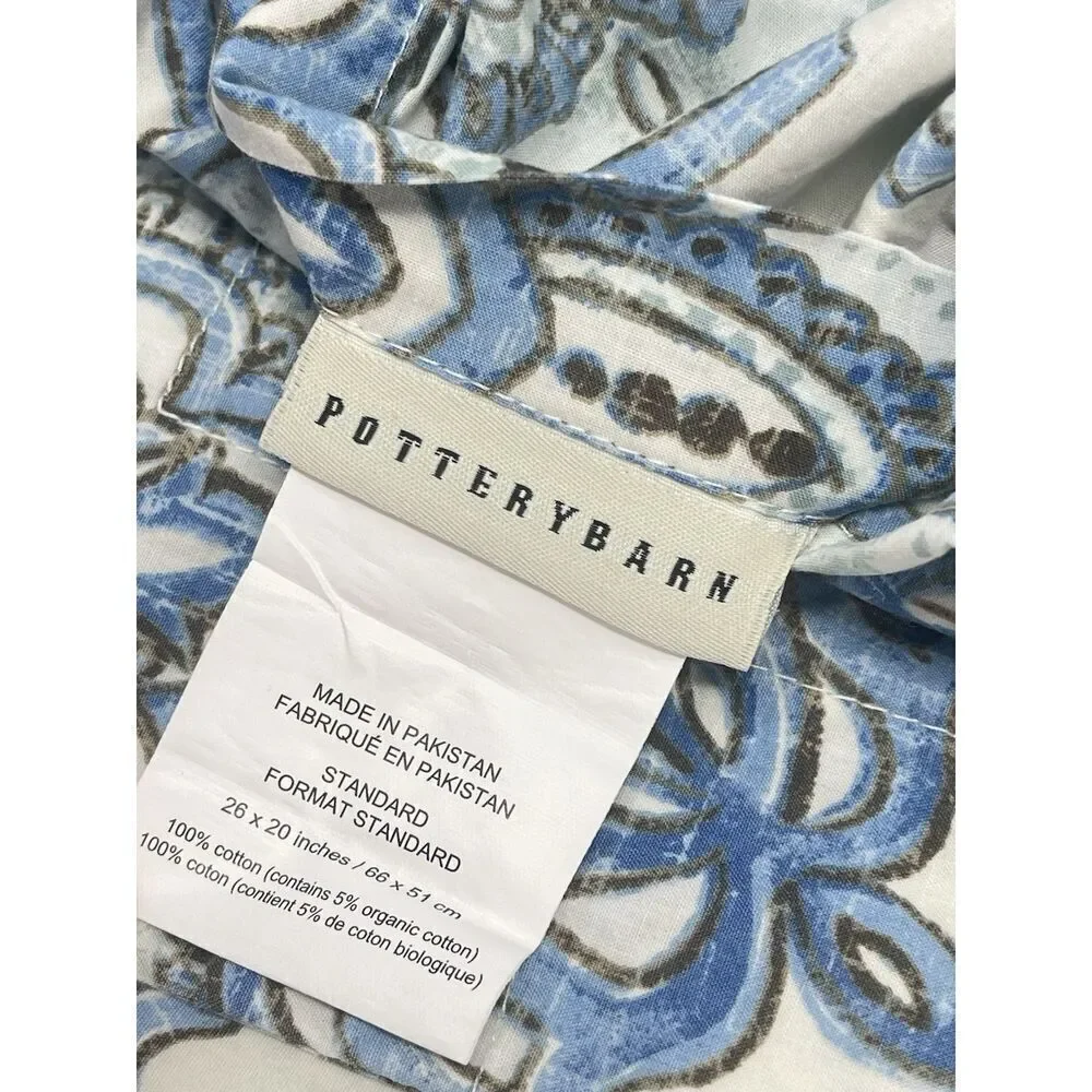Pottery Barn BRITT MEDALLION standard shams 20x26” BLUE White Cotton Set Of 2